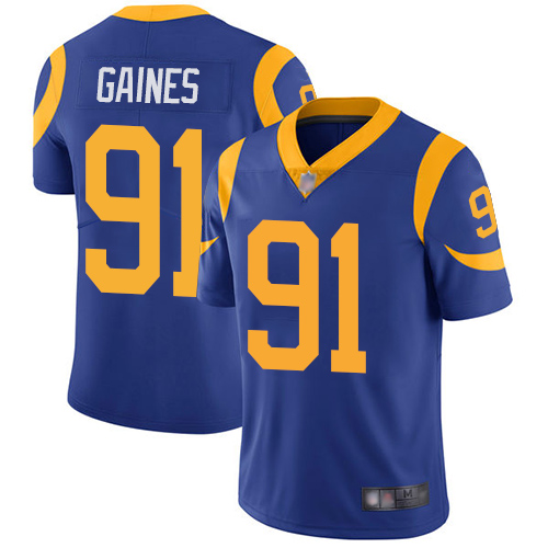 Los Angeles Rams Limited Royal Blue Men Greg Gaines Alternate Jersey NFL Football #91 Vapor Untouchable